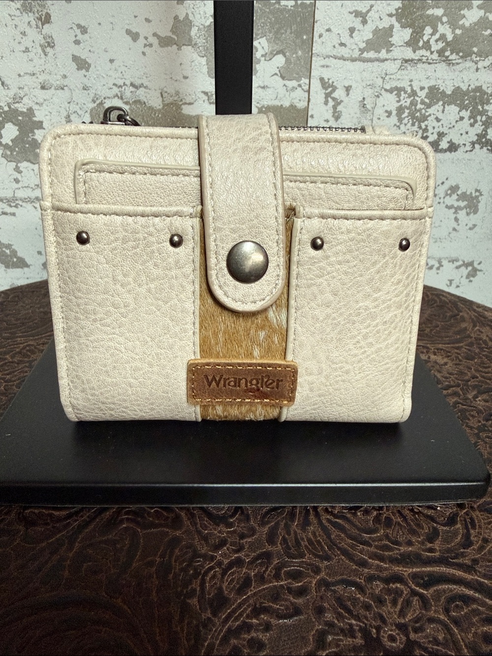 Wrangler Cream and Tan Hair-On Leather Crossbody